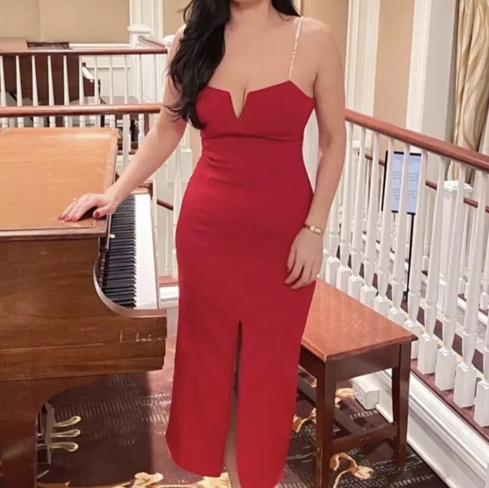 Zara midi dress with pearl straps red size XL BNWT - Picture 4 of 15